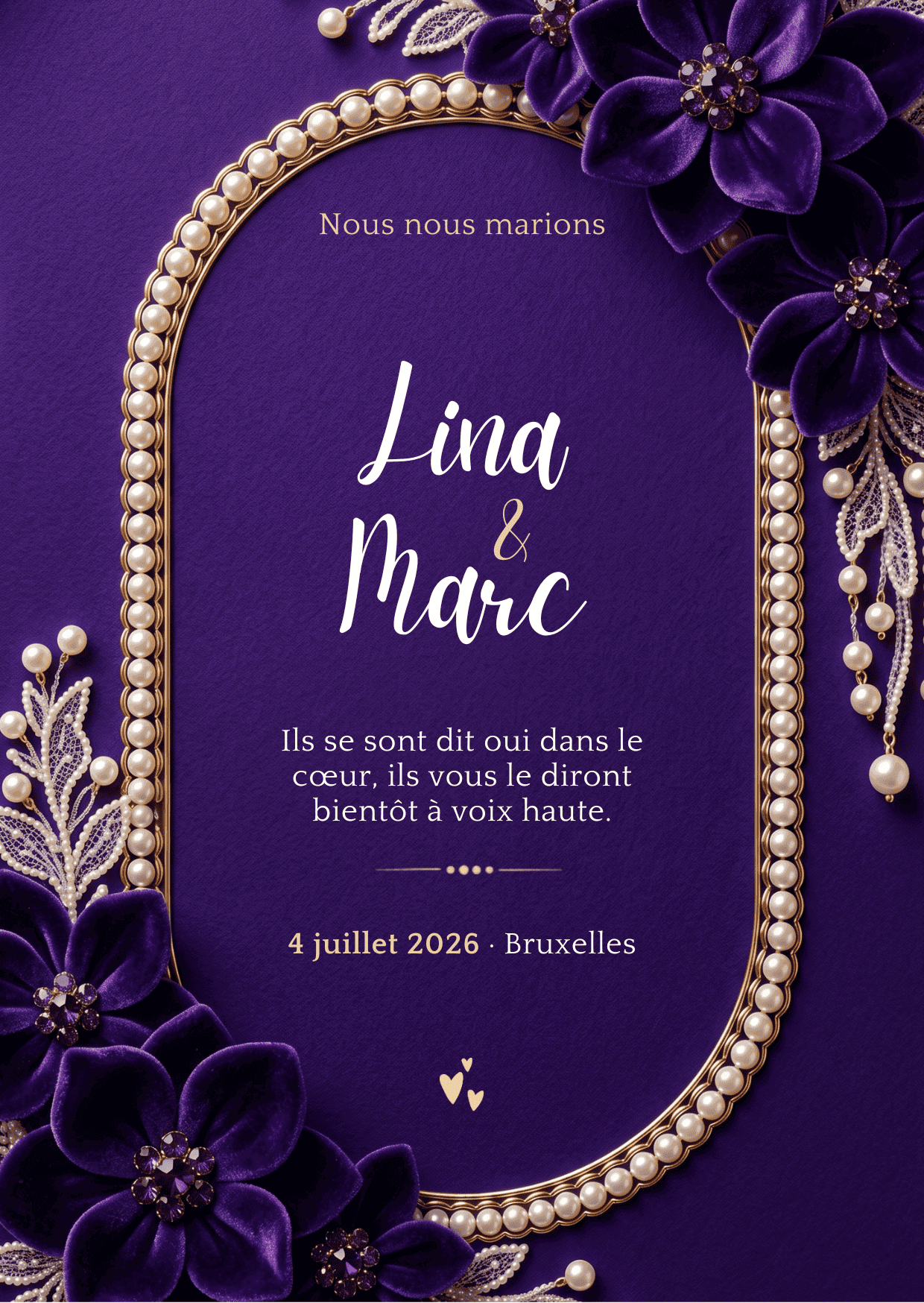 Modèle de faire-part Modèle Magnolia Violette Royale et Or Poli